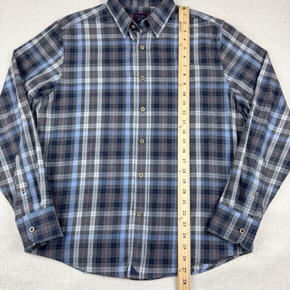 UNTUCKit Men's Gray Blue Plaid Long Sleeve Cotton Button Front Shirt - Picture 13 of 16